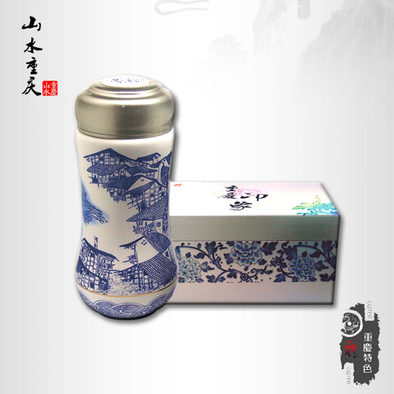 <b>青花吊脚楼茶杯 骨瓷直杯</b>